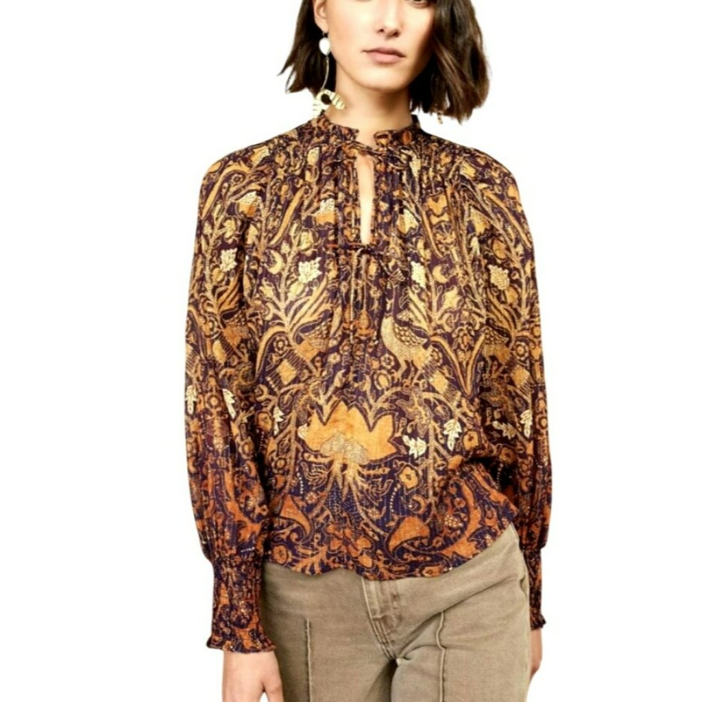 Ulla Johnson Ida Metallic Blouse Floral Size 6 Nwt